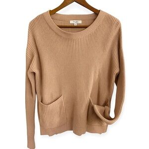 Madewell Ribbed Knit Pocket Sweater XXS Tan Beige | Quiet Luxury Minimalist